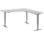 kaiserkraft Escritorio Atlanta, de altura regulable eléctricamente, en forma de L, A x P 1800 x 2000 mm, gris luminoso/plateado, a la derecha