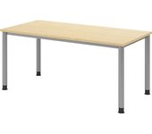 kaiserkraft Escritorio, H x P 685 - 810 x 800 mm, 4 patas de tubo redondo, anchura 1600 mm, aluminio blanco/arce