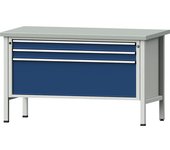 ANKE Banco de trabajo de 1500 mm de anchura, bastidor modular, 3 cajones: 2 x 90, 1 x 360 mm, tablero revestido de chapa de acero, altura 890 mm