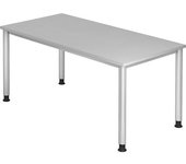 kaiserkraft Escritorio, H x P 685 - 810 x 800 mm, 4 patas de tubo redondo, anchura 1600 mm, aluminio blanco/gris luminoso