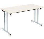 kaiserkraft Mesa plegable F25, A x P 1400 x 700 mm, tablero en decoración de arce, armazón aluminio blanco