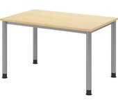 kaiserkraft Escritorio, H x P 685 - 810 x 800 mm, 4 patas de tubo redondo, anchura 1200 mm, aluminio blanco/arce