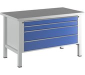 ANKE Banco de trabajo de 1500 mm de anchura, bastidor modular, 4 cajones: 2 x 90, 2 x 180 mm, tablero universal, altura 890 mm