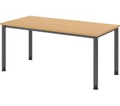 kaiserkraft Escritorio, H x P 685 - 810 x 800 mm, 4 patas de tubo redondo, anchura 1600 mm, grafito/haya