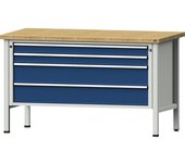 ANKE Banco de trabajo de 1500 mm de anchura, bastidor modular, 4 cajones: 2 x 90, 2 x 180 mm, tablero de haya maciza, altura 890 mm