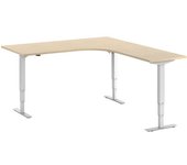 kaiserkraft Escritorio Atlanta, de altura regulable eléctricamente, en forma de L, A x P 1800 x 2000 mm, abedul/blanco, a la derecha