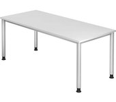 kaiserkraft Escritorio, H x P 685 - 810 x 800 mm, 4 patas de tubo redondo, anchura 1800 mm, aluminio blanco/blanco