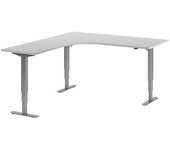 kaiserkraft Escritorio Atlanta, de altura regulable eléctricamente, en forma de L, A x P 1800 x 2000 mm, gris luminoso/plateado, a la izquierda