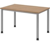 kaiserkraft Escritorio, H x P 685 - 810 x 800 mm, 4 patas de tubo redondo, anchura 1200 mm, aluminio blanco/nogal