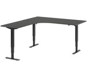 kaiserkraft Escritorio Atlanta, de altura regulable eléctricamente, en forma de L, A x P 1800 x 2000 mm, gris oscuro/negro, a la izquierda
