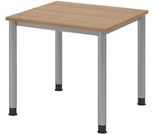 kaiserkraft Escritorio, H x P 685 - 810 x 800 mm, 4 patas de tubo redondo, anchura 800 mm, aluminio blanco/nogal