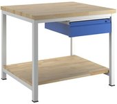 RAU Banco de trabajo, bastidor modular, 1 cajón de tamaño L, 1 repisa de haya maciza, profundidad 900 mm, anchura 1000 mm
