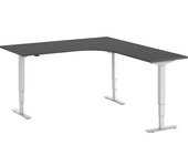 kaiserkraft Escritorio Atlanta, de altura regulable eléctricamente, en forma de L, A x P 1800 x 2000 mm, gris oscuro/blanco, a la derecha