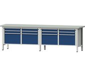 ANKE Anchura del banco de trabajo 2800 mm, bastidor modular, 12 cajones: 8 x 90 mm, 4 x 360 mm, tablero revestido de chapa de acero