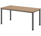 kaiserkraft Escritorio, H x P 685 - 810 x 800 mm, 4 patas de tubo redondo, anchura 1600 mm, grafito/nogal