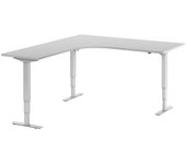 kaiserkraft Escritorio Atlanta, de altura regulable eléctricamente, en forma de L, A x P 1800 x 2000 mm, gris luminoso/blanco, a la izquierda
