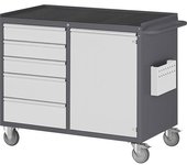 RAU Bancos de trabajo compactos, rodantes, 5 cajones, 1 puerta, bandeja metálica con estera de goma, antracita / gris luminoso