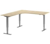 kaiserkraft Escritorio Atlanta, de altura regulable eléctricamente, en forma de L, A x P 1800 x 2000 mm, roble/plateado, a la izquierda