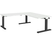 mauser Escritorio, acoplado, altura 650 - 850 mm, con mesa adicional en ángulo, A x P 1600 x 800 mm, gris luminoso/gris antracita, mesa adicional en