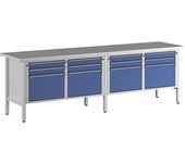 ANKE Anchura del banco de trabajo 2800 mm, bastidor modular, 12 cajones, 8 de 90 mm, 4 de 360 mm, altura 890 mm, tablero universal