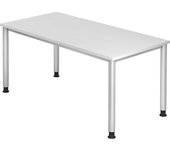 kaiserkraft Escritorio, H x P 685 - 810 x 800 mm, 4 patas de tubo redondo, anchura 1600 mm, aluminio blanco/blanco