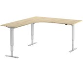 kaiserkraft Escritorio Atlanta, de altura regulable eléctricamente, en forma de L, A x P 1800 x 2000 mm, roble/blanco, a la izquierda