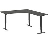 kaiserkraft Escritorio Atlanta, de altura regulable eléctricamente, en forma de L, A x P 1800 x 2000 mm, gris oscuro/negro, a la derecha