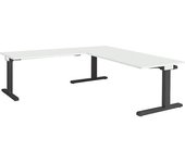 mauser Escritorio, acoplado, altura 650 - 850 mm, con mesa adicional en ángulo, A x P 1800 x 800 mm, gris luminoso/gris antracita, mesa adicional en