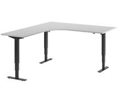 kaiserkraft Escritorio Atlanta, de altura regulable eléctricamente, en forma de L, A x P 1800 x 2000 mm, gris luminoso/negro, a la izquierda