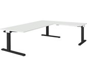 mauser Escritorio, acoplado, altura 650 - 850 mm, con mesa adicional en ángulo, A x P 2000 x 900 mm, gris luminoso/gris antracita, mesa adicional en