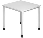 kaiserkraft Escritorio, H x P 685 - 810 x 800 mm, 4 patas de tubo redondo, anchura 800 mm, aluminio blanco/blanco