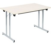 kaiserkraft Mesa plegable F25, A x P 1200 x 700 mm, tablero en decoración de arce, armazón aluminio blanco