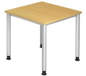 kaiserkraft Escritorio, H x P 685 - 810 x 800 mm, 4 patas de tubo redondo, anchura 800 mm, aluminio blanco/haya