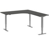 kaiserkraft Escritorio Atlanta, de altura regulable eléctricamente, en forma de L, A x P 1800 x 2000 mm, gris oscuro/plateado, a la derecha