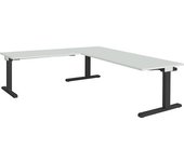 mauser Escritorio, acoplado, altura 650 - 850 mm, con mesa adicional en ángulo, A x P 2000 x 800 mm, gris luminoso/gris antracita, mesa adicional en