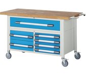 eurokraft pro Banco de trabajo rodante Serie 8000, construcción de bastidor, 7 cajones, A x P del tablero 1500 x 700 mm