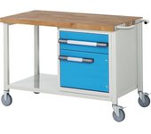 eurokraft pro Banco de trabajo rodante Serie 8000, construcción de bastidor, 1 cajón, 1 puerta, repisa, A x P 1250 x 700 mm