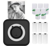 Impresora portátil multifunción Impresora inalámbrica miniimpresión instantánea inalámbrica con 6 rollos de papel térmico y 5 rollos de papel autoadhesivos de 57 mm Compatible con iOS Android