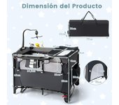 Costway Cuna de Viaje para Bebé 0-3 Años con Cambiador Colchón Juguetes Colgantes Caja de Música Altura Ajustable Ruedas Carga 15 kg Negro