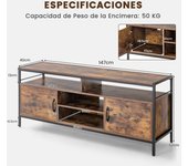 Costway Mueble de TV con Estante Abierto y Gabinete de Almacenamiento Independiente 147 x 40 x 62 cm Marrón Rústico