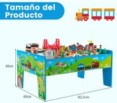 Costway Mesa de Juegos de Tren de 80 Piezas de Madera Maciza para Niños Vías de Tren para Niños y Niñas 3+ Años 82,5 x 60 x 40 cm Multicolor