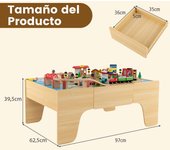 Costway Mesa de Juegos de Tren de 84 Piezas de Madera Maciza para Niños Vías de Tren para Niños y Niñas 3+ Años 97 x 62,5 x 39,5 cm Natural