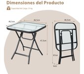 Costway Mesa de Bistro para Patio Mesa de Comedor Cuadrada de 46,5 cm con Marco Antioxidante Tapa de Cristal Templado para Piscina Balcón Negro