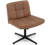 Costway Silla Giratoria de Oficina con Patas Cruzadas Tapizada en Cuero de PU Asiento en Forma de U Altura Ajustable sin Brazos sin Ruedas