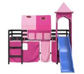 vidaXL Cama Alta Para Niños Con Torre Madera Pino Rosa 90x190 Cm