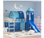 vidaXL Cama Alta Para Niños Con Torre Madera Pino Azul 90x200 Cm