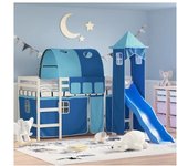 vidaXL Cama Alta Para Niños Con Torre Madera Pino Azul 90x190 Cm