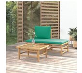 vidaXL Set De Muebles De Jardín 3 Piezas Bambú Con Cojines Verde