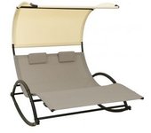 vidaXL Tumbona Doble Con Toldo Textilene Color Gris Taupe Y Crema