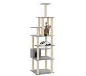 vidaXL Rascador Para Gatos Con Postes De Sisal Gris Claro 183 Cm